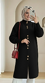 Angora Yün Hırka Gold Dügmeli  Siyah Renk