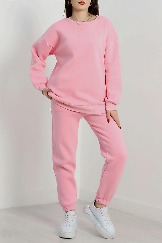 Üç İplik Pembe Renk Eşofman Takim