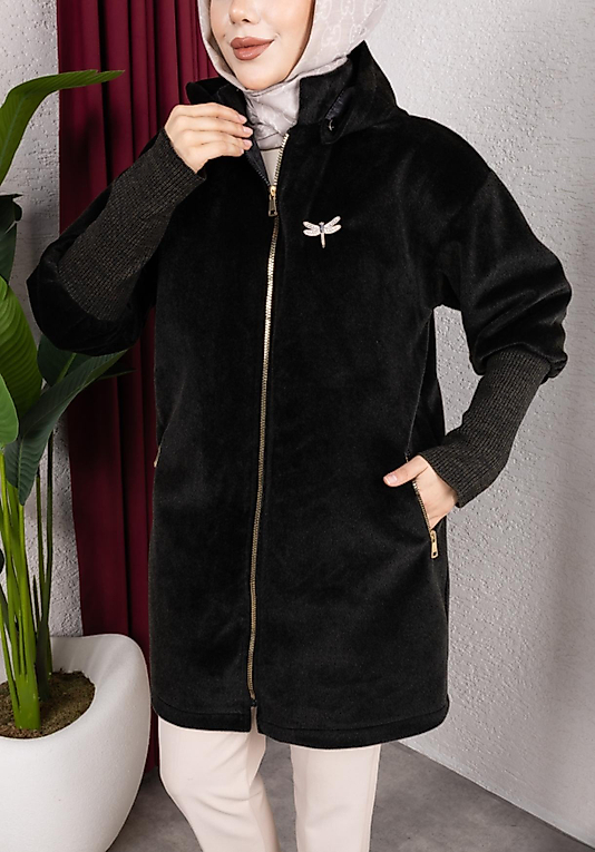 Tay Tüyü Angora triko Kol detaylı kaban Haki renk