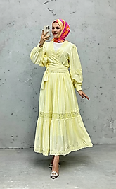 Yeni Trend Sarı Fisto Kadın Elbise – Sarı