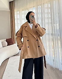 Kısa Trenç Kot Taba Renk