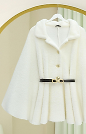 Gold Düğme Detay Kemerli Alcantara Panço Ekru Renk STD Beden