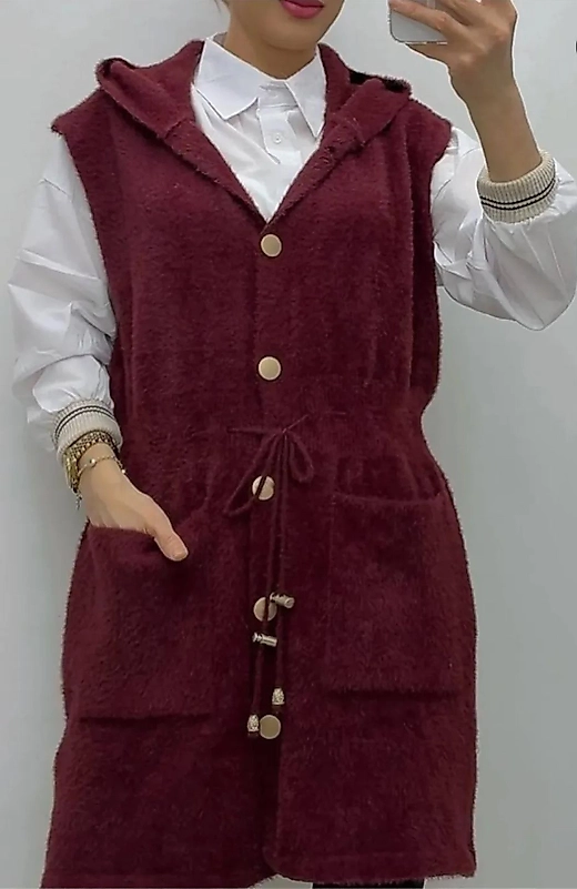 Yumoş Hirka kapişonlu Bordo Renk