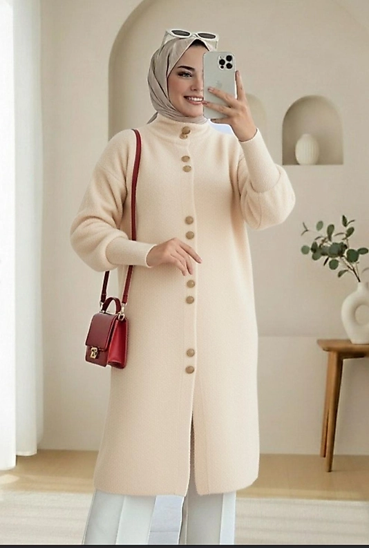 Angora Yün Hırka Gold Dügmeli  Krem Renk
