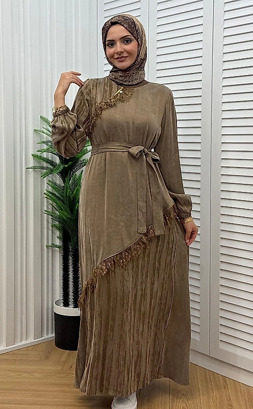 İpek Qupra Kadın Elbise – Kahverengi
