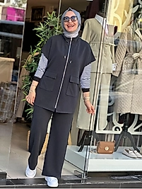 Oshıo  Kumaş Yelek Pantolon takım Siyah Renk