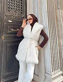 Muadil Kürk Yelek Ekru Renk