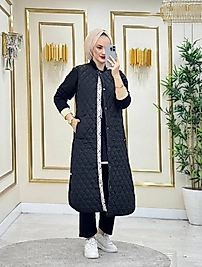 Kapitone İçi Dolgulu Asimetrik Kesim Yelek Lacivert Renk