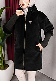 Tay Tüyü Angora triko Kol detaylı kaban Haki renk