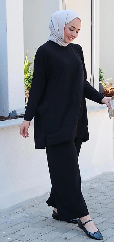 Sendy Kumaş Yanları Cepli Siyah Takim