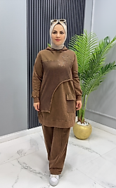 İthal Pamuk File Detaylı Kadın Takım – Kahverengi