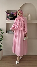 Etek Bluz Şifon Pembe Elbise