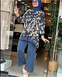 İpek Qupra Desenli Paça Zımba Detaylı Takim