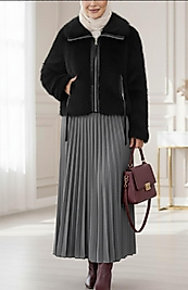 Deri Garnili İçi Astarlı Femuarli İp Detayli Kürk Mont Siyah Renk