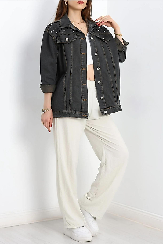 Taşli Kot Ceket Füme