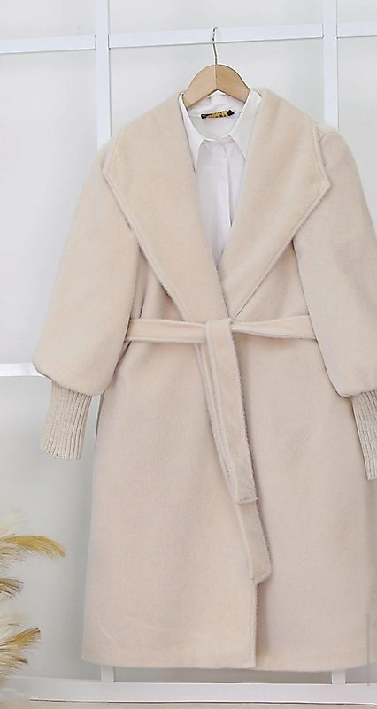 Kolu Ribanalı Şal Yaka AstarliKaşe Kaban Taş Renk