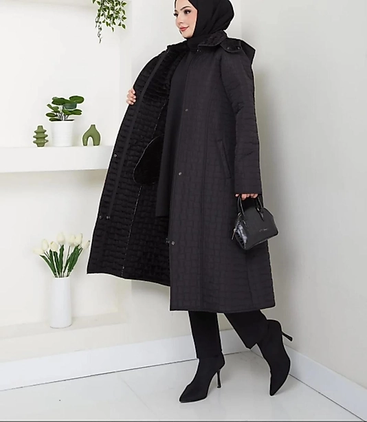 Tam Boy Kapitone İçi Kürklü Kaban