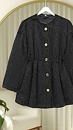 İçi Astarlı Beli Büzgülü Kürklü Ceket Siyah Renk