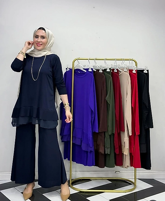 Sendy Etek Uçlari Tül Detaylı Lacivert Takim