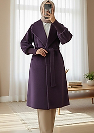 Kolu Ribanalı Şal Yaka AstarliKaşe Kaban Mürdüm