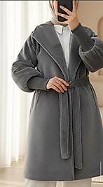 Kolu Ribanalı Şal Yaka Astarlı kaşe Kaban Füme Renk