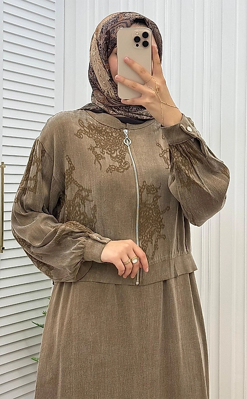 İpek Qupra Jile Kadın Elbise – Kahverengi