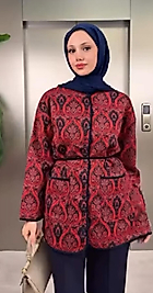 Etnik Desen Ceket Bordo Renk