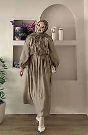 Etek Bluz Şifon Haki Renk Elbise