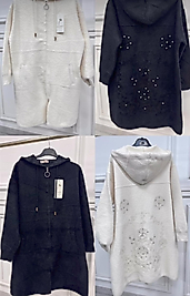 Angora Fermuarlı cepli arka Taş Detaylı Hırka Kahve ve Krem Renk