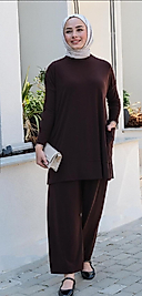 Sendy Kumaş Yanları Cepli Kahve Renk Takim