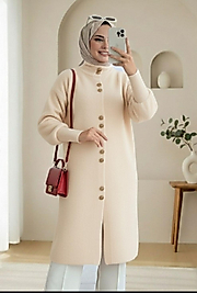 Angora Yün Hırka Gold Dügmeli  Krem Renk