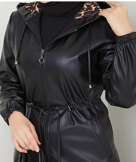 Deri Kap İçi Leopar  Desen Siyah Renk